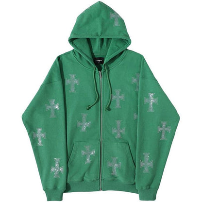 Hoodie avec Croisé en Strass Brillant - hoodie - Hoodie Unisexe Gothique en Coton avec Strass