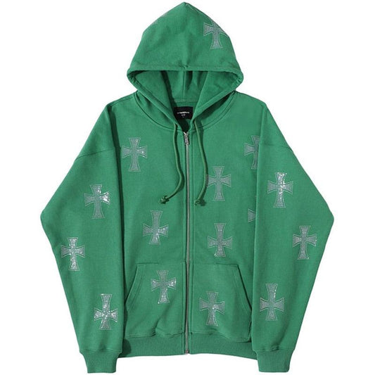 Hoodie avec Croisé en Strass Brillant - hoodie - Hoodie Unisexe Gothique en Coton avec Strass