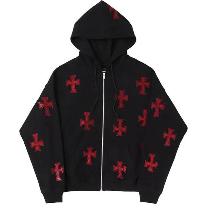 Hoodie avec Croisé en Strass Brillant -  mode streetwear - Hoodie Unisexe Gothique en Coton avec Strass