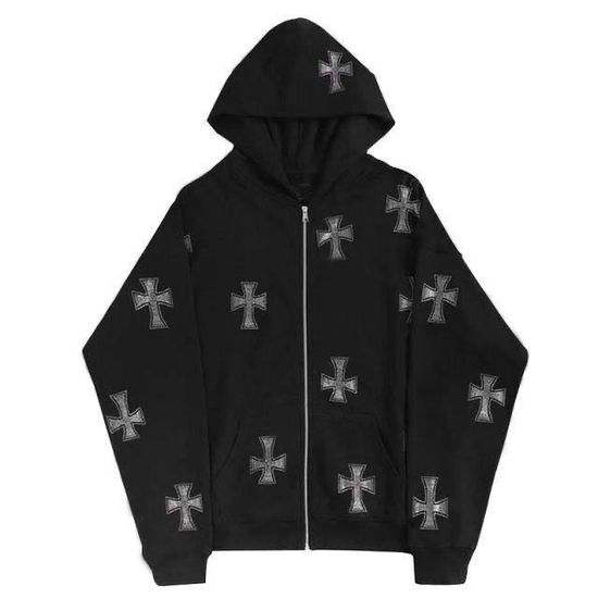 Hoodie avec Croisé en Strass Brillant -  strass - Hoodie Unisexe Gothique en Coton avec Strass