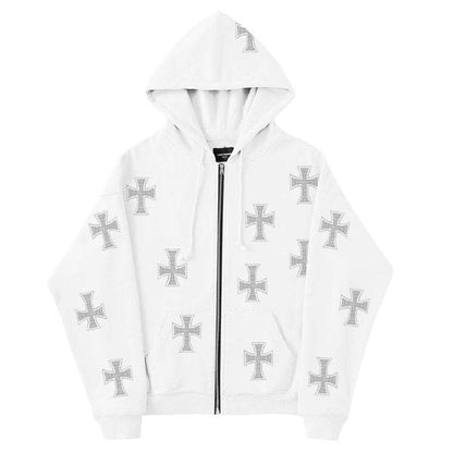 Hoodie avec Croisé en Strass Brillant -  streetwear - Hoodie Unisexe Gothique en Coton avec Strass