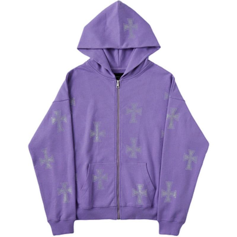Hoodie avec Croisé en Strass Brillant - veste Y2K - Hoodie Unisexe Gothique en Coton avec Strass