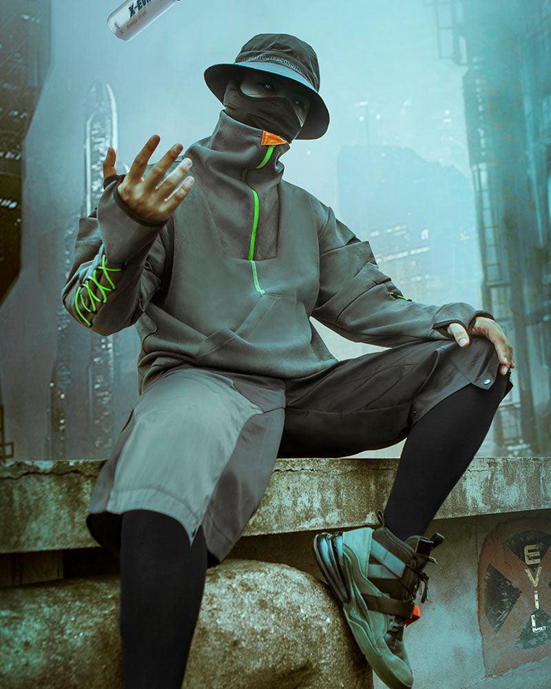 Hoodie Col Roulé en Suède Futuriste -  style techwear - Hoodie Col Roulé en Suède au Style Futuriste