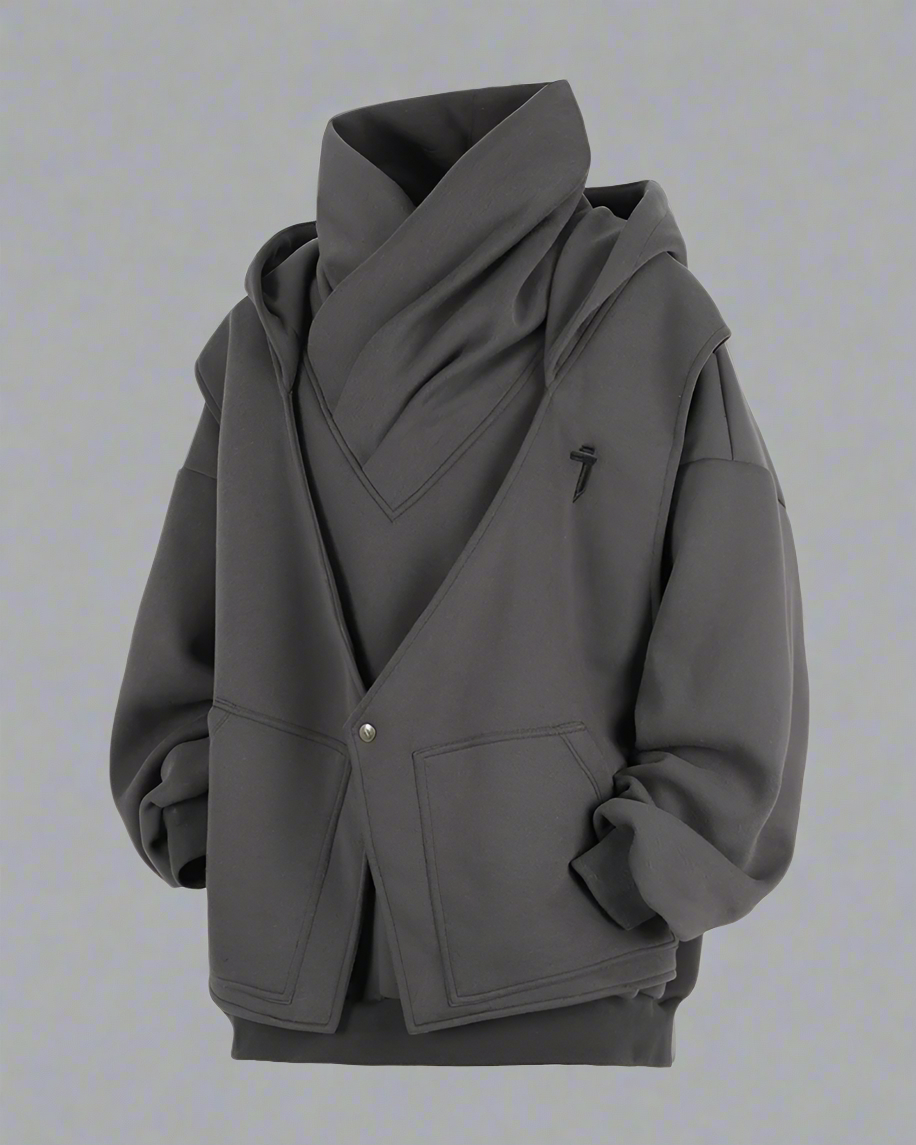 Hoodie à Col Roulé Superposé Chic -  style chic - Hoodie à Col Roulé Chic pour un Style Urbain Épuré