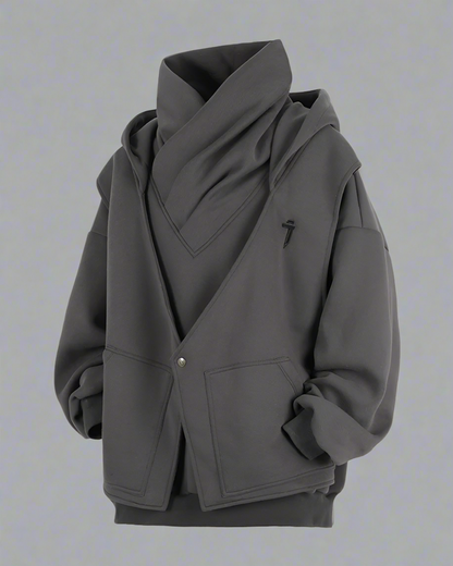 Hoodie à Col Roulé Superposé Chic -  style chic - Hoodie à Col Roulé Chic pour un Style Urbain Épuré