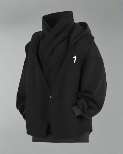 Hoodie à Col Roulé Superposé Chic -  techwear - Hoodie à Col Roulé Chic pour un Style Urbain Épuré