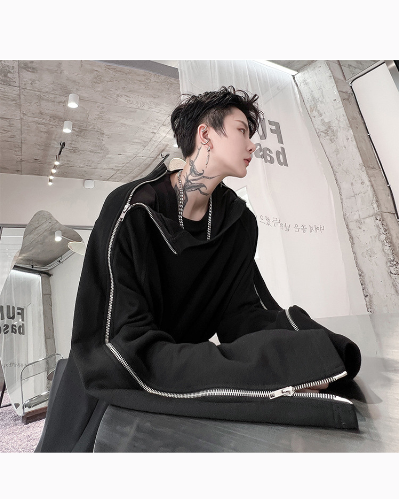 Hoodie de rue zippé chic -  look moderne - Hoodie zippé chic à double fermeture éclair pour tous les styles