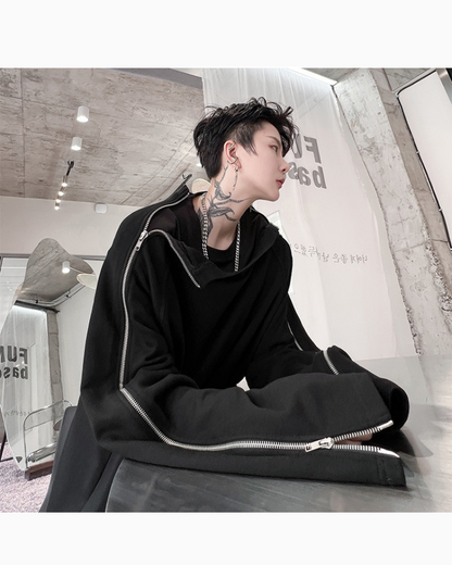 Hoodie de rue zippé chic -  look moderne - Hoodie zippé chic à double fermeture éclair pour tous les styles