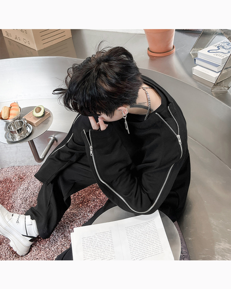 Hoodie de rue zippé chic -  urbain - Hoodie zippé chic à double fermeture éclair pour tous les styles