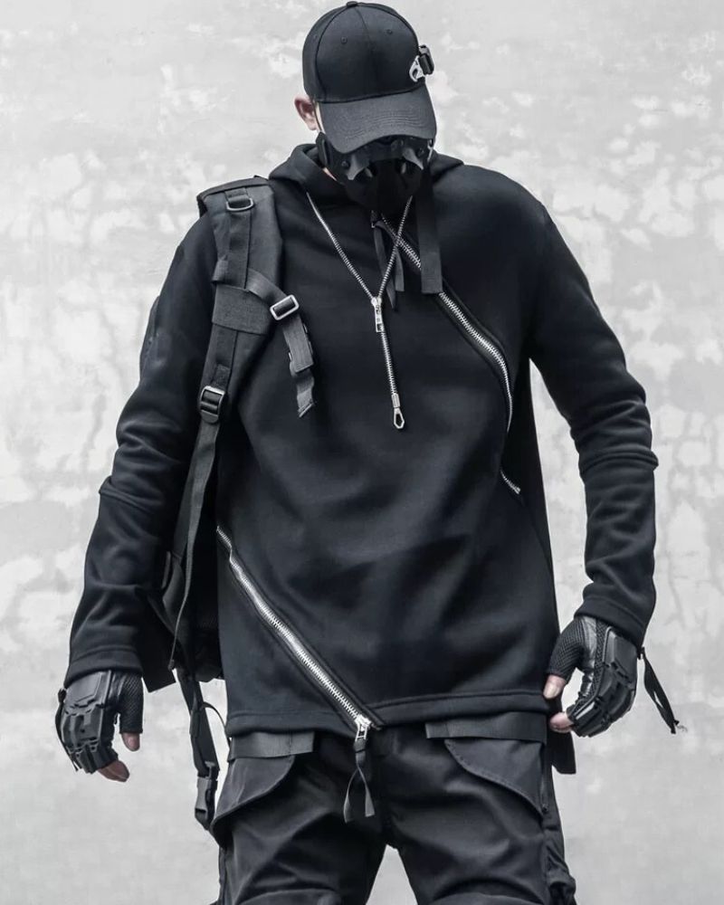 Hoodie à Double Zip Dynamique -  coupe asymétrique - Hoodie à Double Zip au Style Urbain et Futuriste