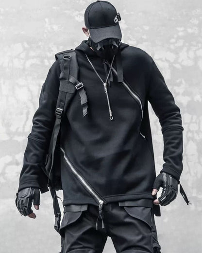 Hoodie à Double Zip Dynamique -  coupe asymétrique - Hoodie à Double Zip au Style Urbain et Futuriste