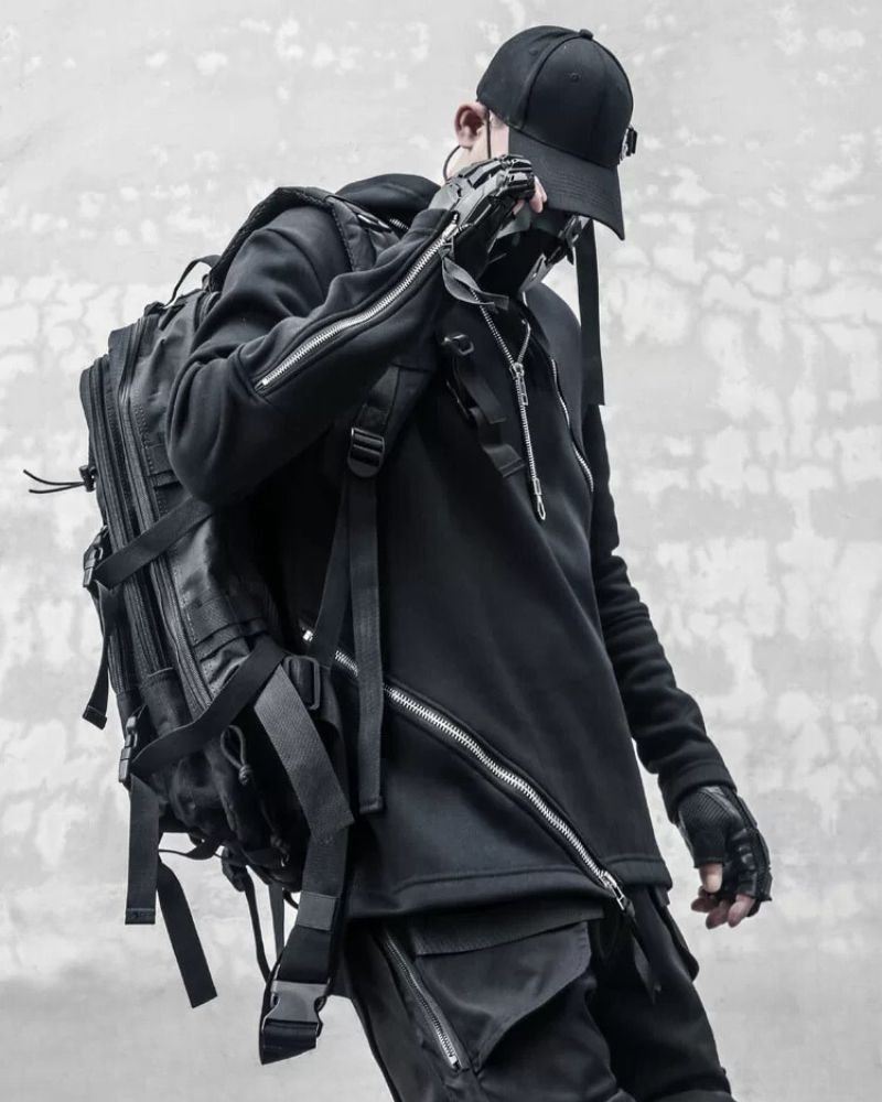 Hoodie à Double Zip Dynamique -  style contemporain - Hoodie à Double Zip au Style Urbain et Futuriste