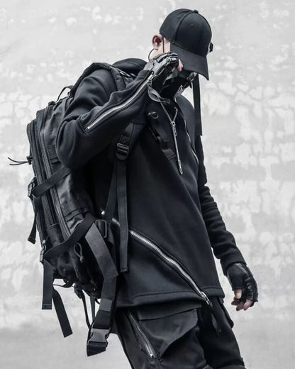 Hoodie à Double Zip Dynamique -  style contemporain - Hoodie à Double Zip au Style Urbain et Futuriste