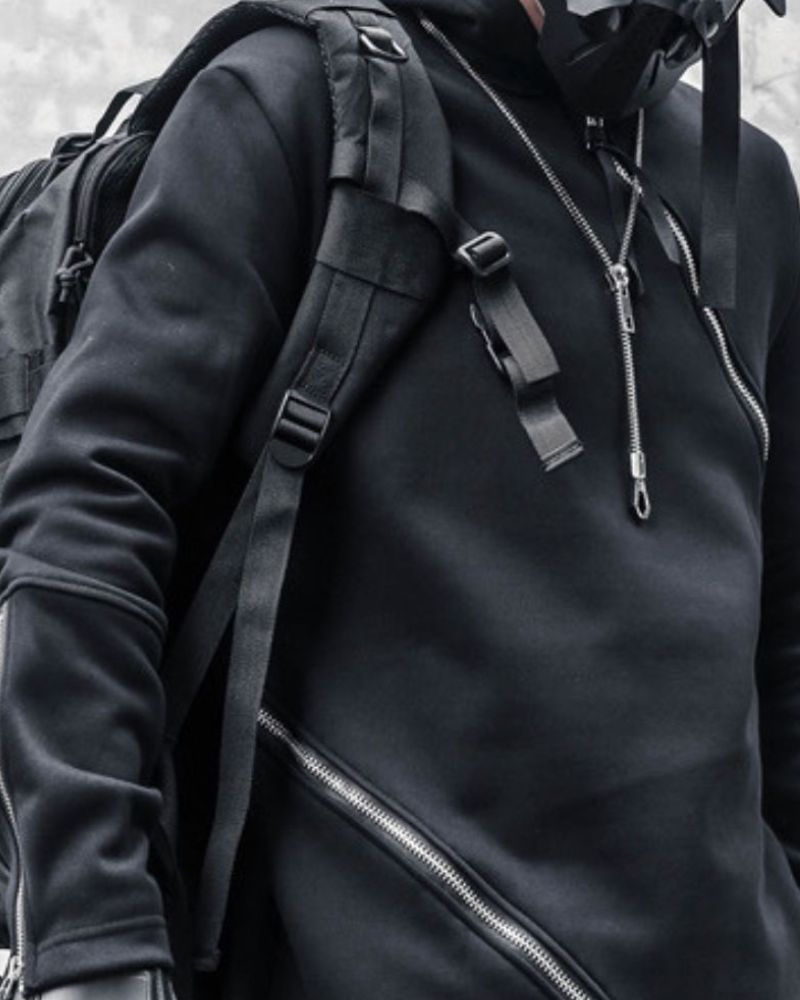 Hoodie à Double Zip Dynamique -  style urbain - Hoodie à Double Zip au Style Urbain et Futuriste