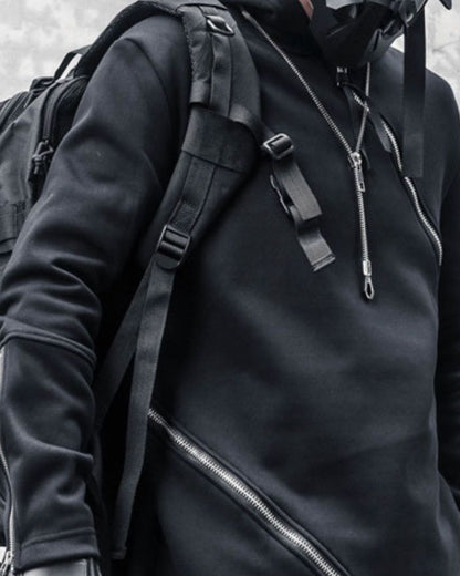 Hoodie à Double Zip Dynamique -  style urbain - Hoodie à Double Zip au Style Urbain et Futuriste