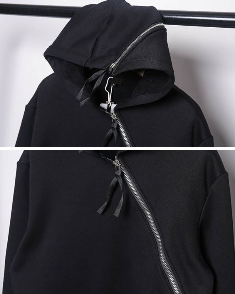 Hoodie à Double Zip Dynamique -  vêtements streetwear - Hoodie à Double Zip au Style Urbain et Futuriste