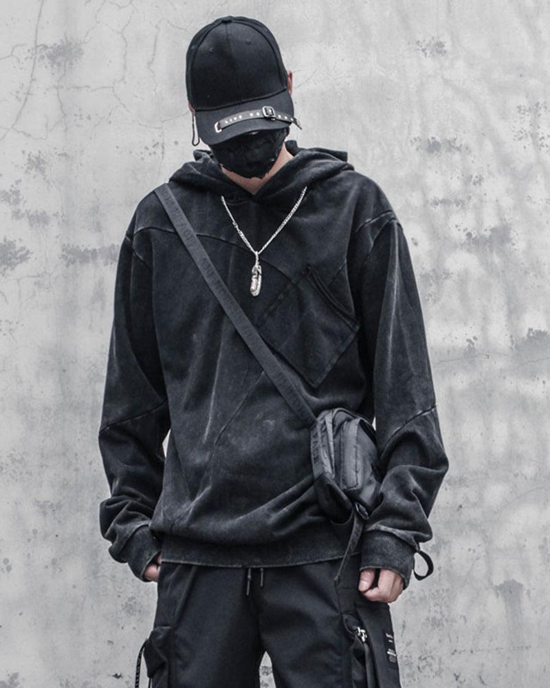 Hoodie en Denim Noir Chic -  denim noir - Hoodie en Denim Noir Chic pour un Style Décontracté