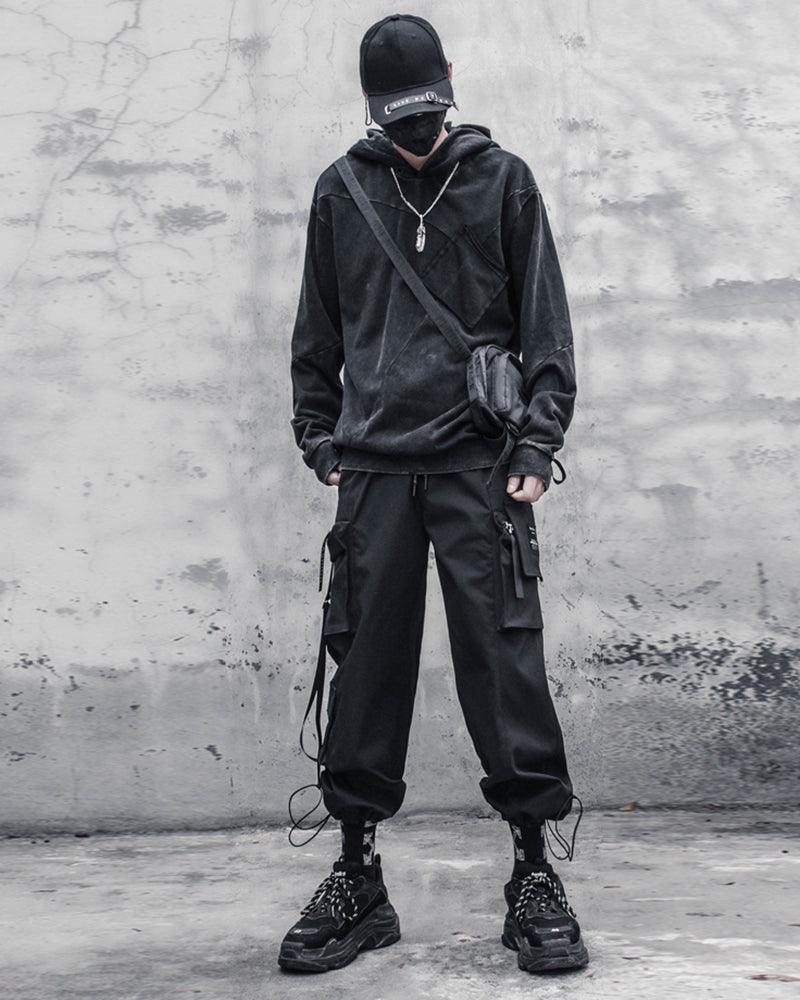 Hoodie en Denim Noir Chic -  mode moderne - Hoodie en Denim Noir Chic pour un Style Décontracté