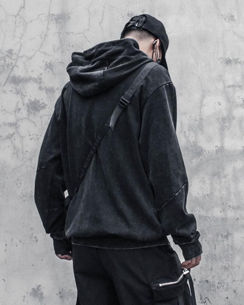 Hoodie en Denim Noir Chic - vêtements décents - Hoodie en Denim Noir Chic pour un Style Décontracté