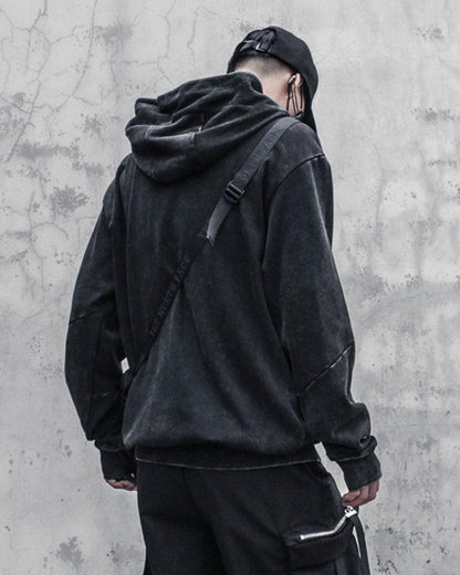 Hoodie en Denim Noir Chic - vêtements décents - Hoodie en Denim Noir Chic pour un Style Décontracté