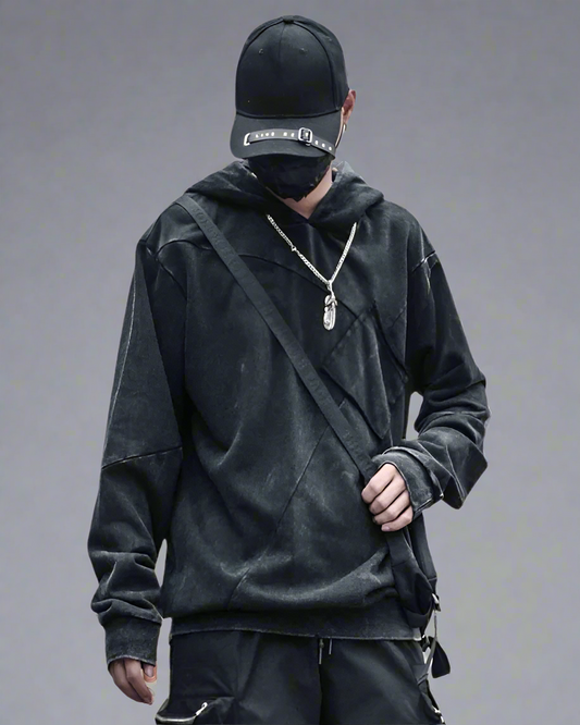 Hoodie en Denim Noir Chic - hoodie - Hoodie en Denim Noir Chic pour un Style Décontracté