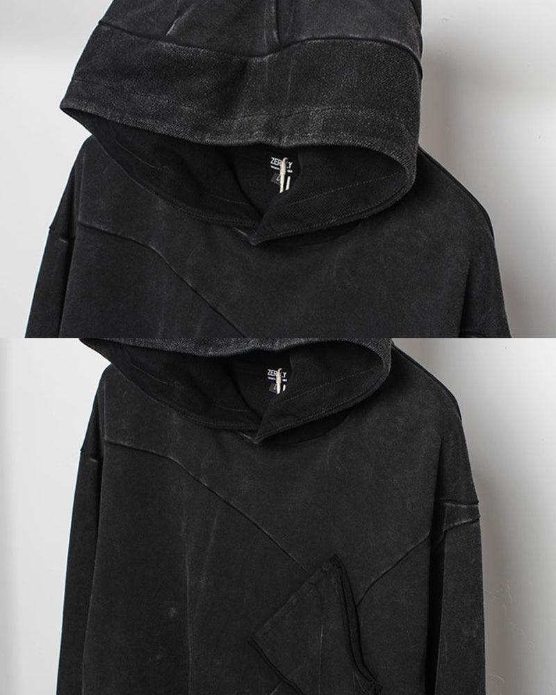 Hoodie en Denim Noir Chic -  vêtements décontractés - Hoodie en Denim Noir Chic pour un Style Décontracté