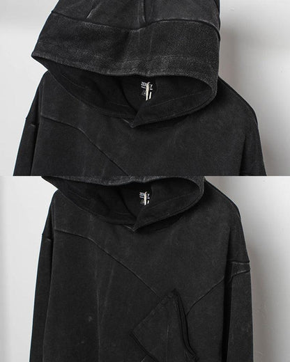 Hoodie en Denim Noir Chic -  vêtements décontractés - Hoodie en Denim Noir Chic pour un Style Décontracté