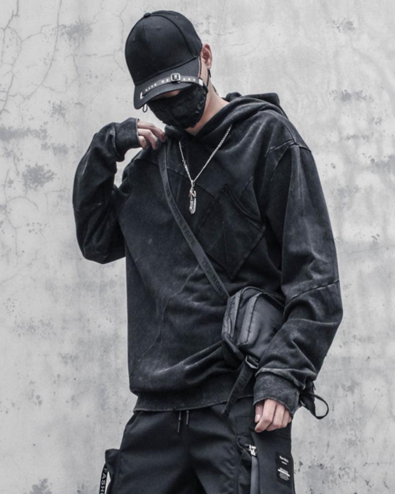Hoodie en Denim Noir Chic -  confort et respirabilité - Hoodie en Denim Noir Chic pour un Style Décontracté