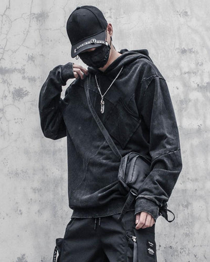 Hoodie en Denim Noir Chic -  confort et respirabilité - Hoodie en Denim Noir Chic pour un Style Décontracté