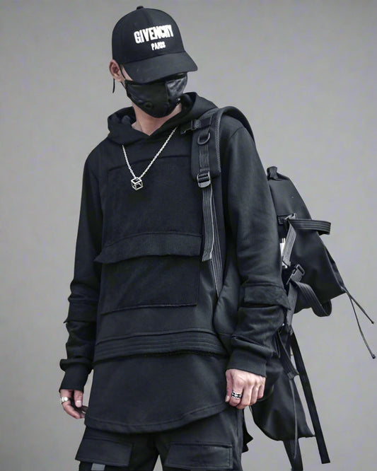 Hoodie Ninja Noir Discret - veste techwear - Hoodie Ninja Noir pour un style urbain décontracté