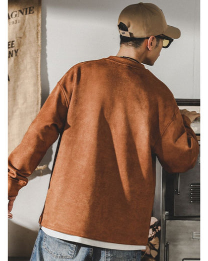Hoodie Oversize en Suède Rétro -  suède - Hoodie Oversize en Suède avec un Style Rétro