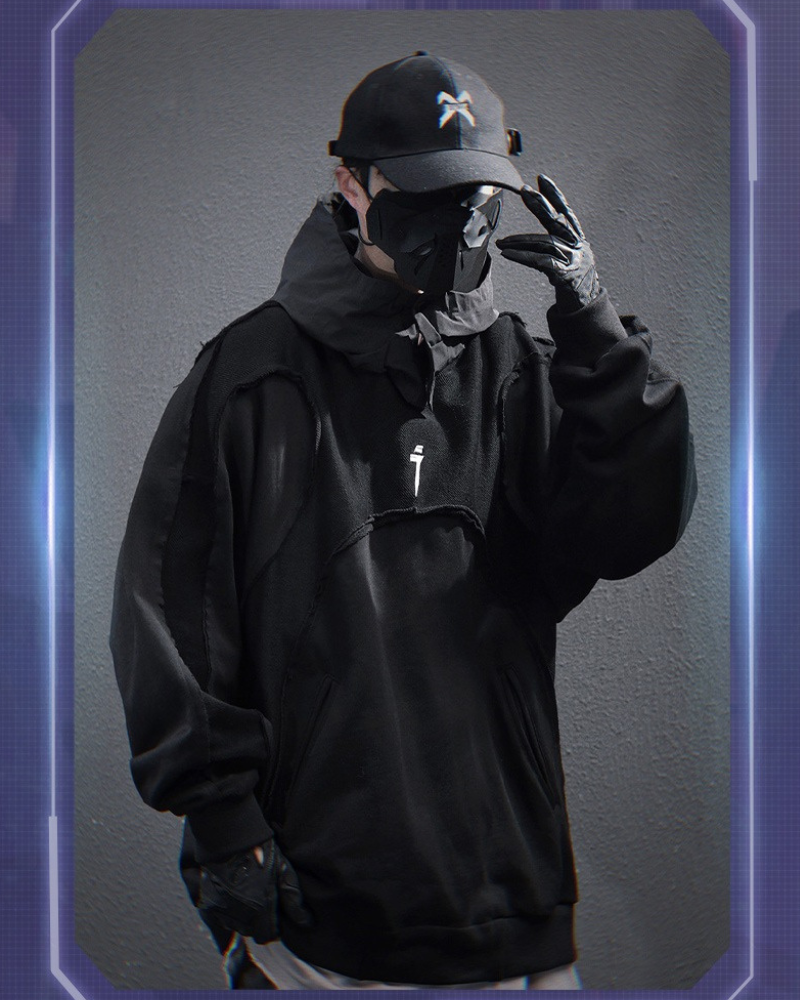 Hoodie Patchwork Délavé Chic -  mode futuriste - Hoodie Chic Délavé au Design Unique et Élégant