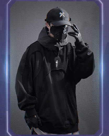 Hoodie Patchwork Délavé Chic -  mode futuriste - Hoodie Chic Délavé au Design Unique et Élégant