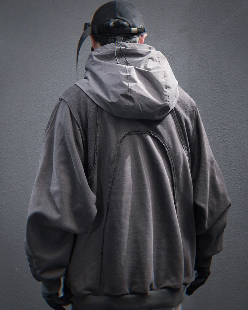 Hoodie Patchwork Délavé Chic -  mode - Hoodie Chic Délavé au Design Unique et Élégant