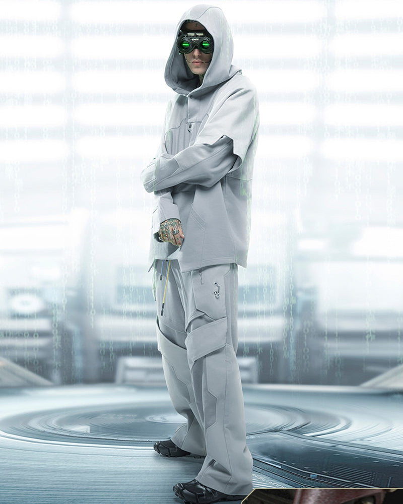Hoodie Patchwork Fantôme Futuriste -  confort durable - Hoodie Patchwork Futuriste en Blanc pour un Style Unique