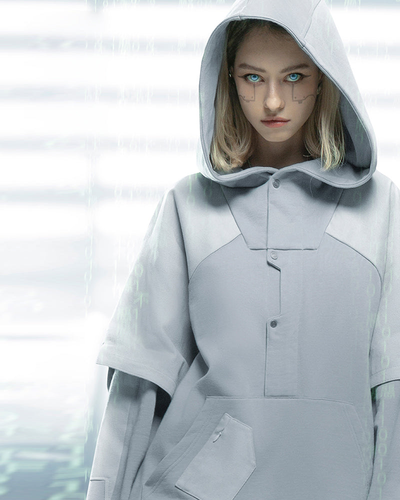 Hoodie Patchwork Fantôme Futuriste -  confort - Hoodie Patchwork Futuriste en Blanc pour un Style Unique