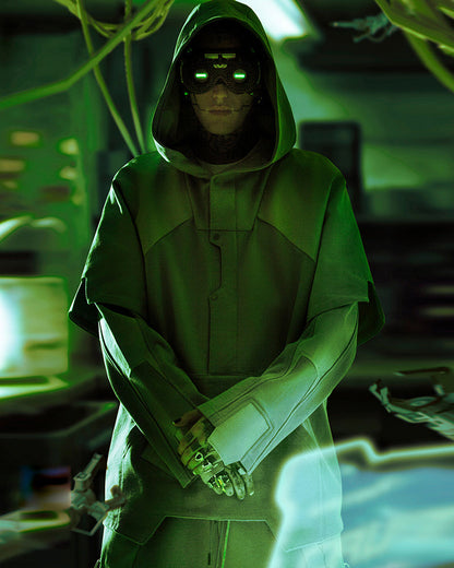 Hoodie Patchwork Fantôme Futuriste -  techwear - Hoodie Patchwork Futuriste en Blanc pour un Style Unique