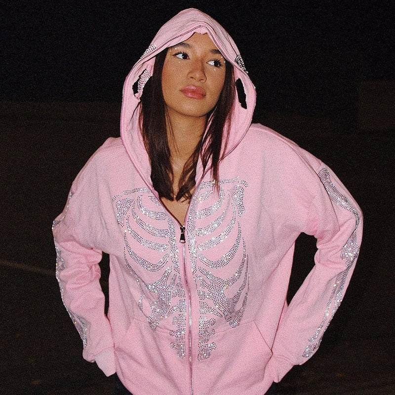 Hoodie squelette en strass - hoodie - Hoodie Squelette en Strass pour un Style Unique