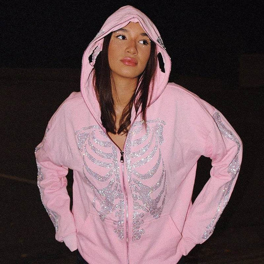 Hoodie squelette en strass - hoodie - Hoodie Squelette en Strass pour un Style Unique
