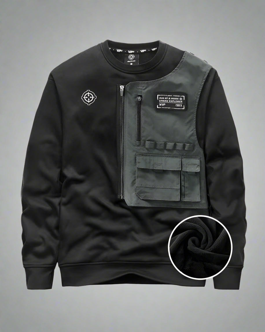 Hoodie Superposé Prêt pour la Ville -  pull - Hoodie Superposé Noir pour un Confort Quotidien