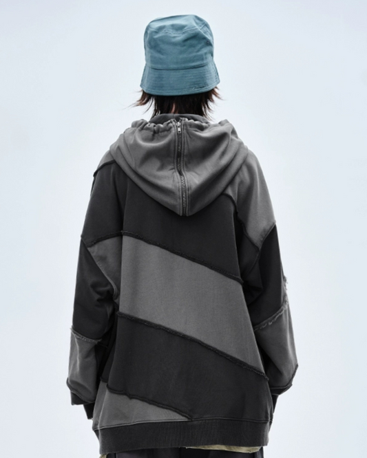 Hoodie Unisexe Patchwork Tendance - mode urbaine - Hoodie Patchwork Unisexe : Style Urbain et Confort