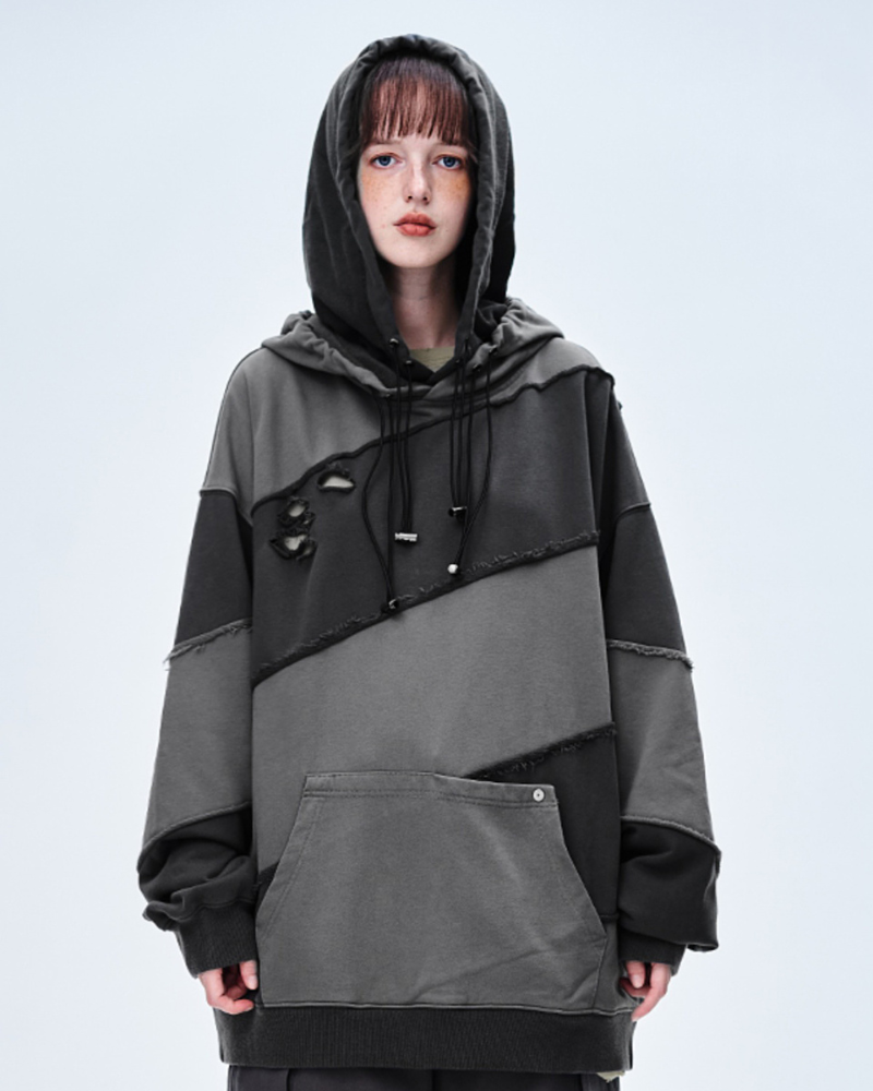 Hoodie Unisexe Patchwork Tendance -  patchwork - Hoodie Patchwork Unisexe : Style Urbain et Confort