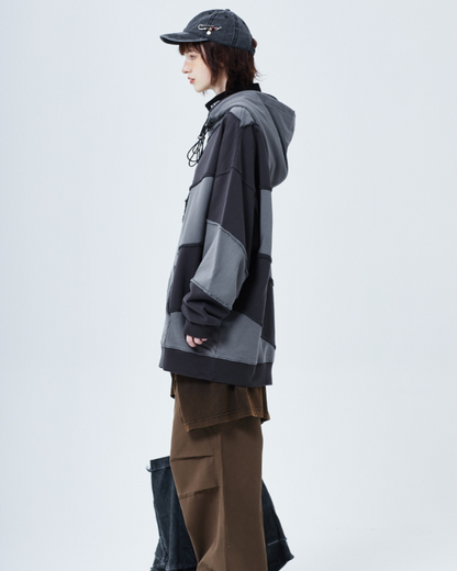 Hoodie Unisexe Patchwork Tendance -  style futuriste - Hoodie Patchwork Unisexe : Style Urbain et Confort