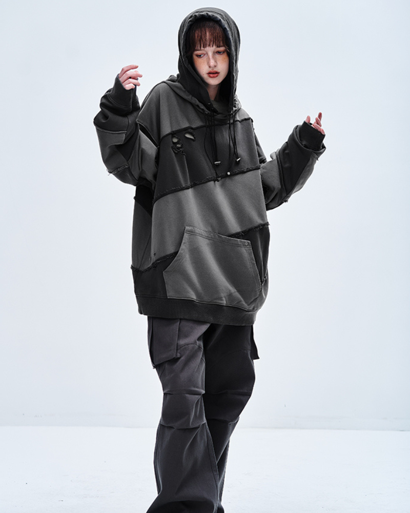 Hoodie Unisexe Patchwork Tendance -  techwear - Hoodie Patchwork Unisexe : Style Urbain et Confort