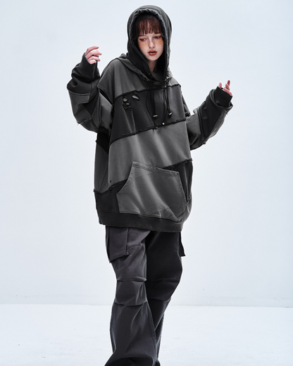 Hoodie Unisexe Patchwork Tendance -  techwear - Hoodie Patchwork Unisexe : Style Urbain et Confort