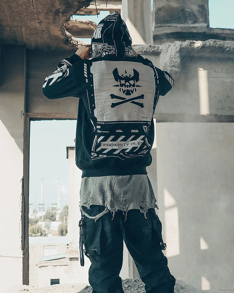 Hoodie zippé au style futuriste -  style avant-gardiste - Hoodie zippé au design futuriste pour un style unique