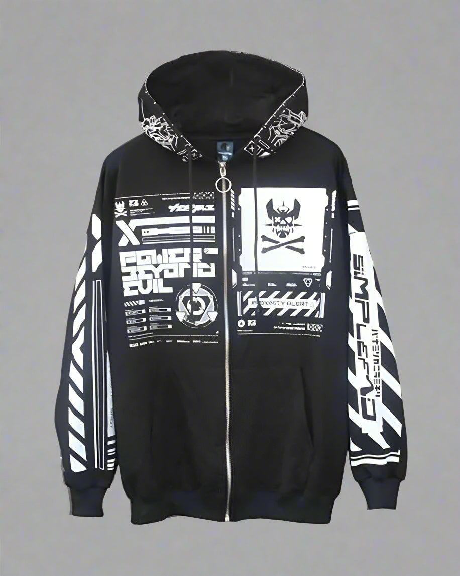 Hoodie zippé au style futuriste -  style futuriste - Hoodie zippé au design futuriste pour un style unique