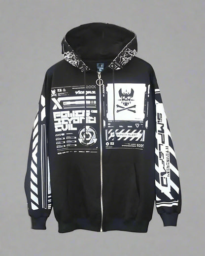 Hoodie zippé au style futuriste -  style futuriste - Hoodie zippé au design futuriste pour un style unique