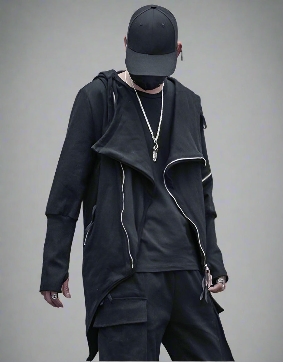 Hoodie Zippé Chic Urbain Tech -  style urbain chic - Hoodie Zippé Chic Urbain et Techwear Noir