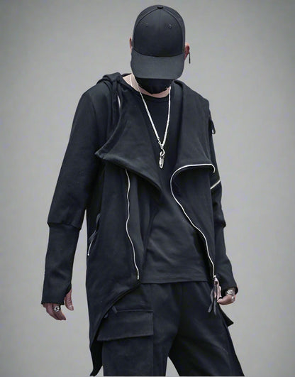 Hoodie Zippé Chic Urbain Tech -  style urbain chic - Hoodie Zippé Chic Urbain et Techwear Noir